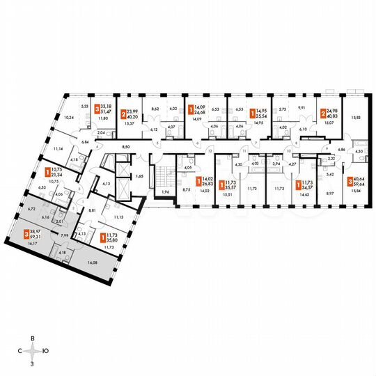 3-к. апартаменты, 59,3 м², 9/15 эт.