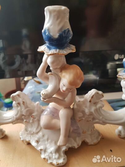 Подсвечник румынский тройной винтаж ангел путти