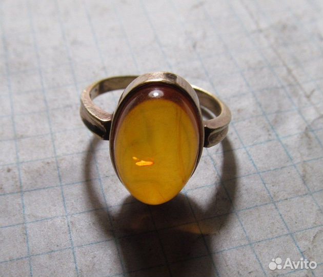 Кольцо серебро 925 янтарь позолота размер 17,5 мм