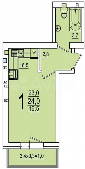 Квартира-студия, 24 м², 2/5 эт.