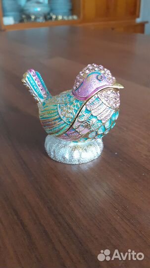 Птичка птица шкатулка статуэтка металл эмаль