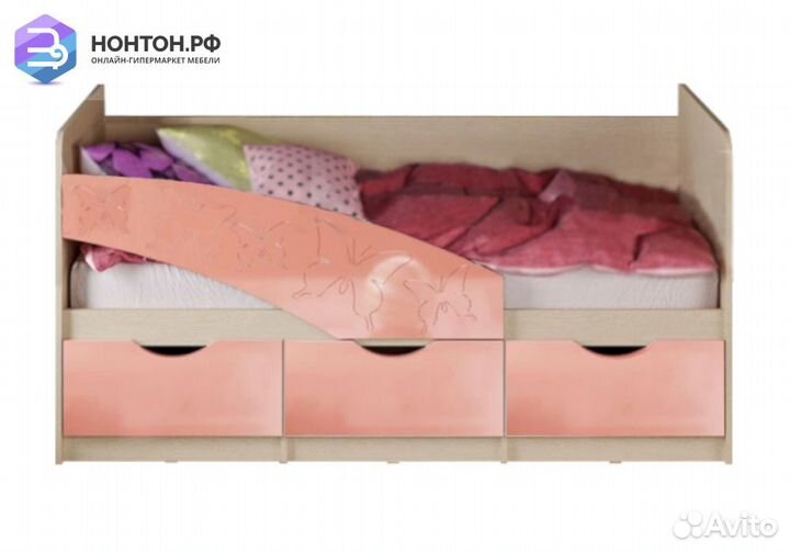 Кровать Бабочки розовый металлик