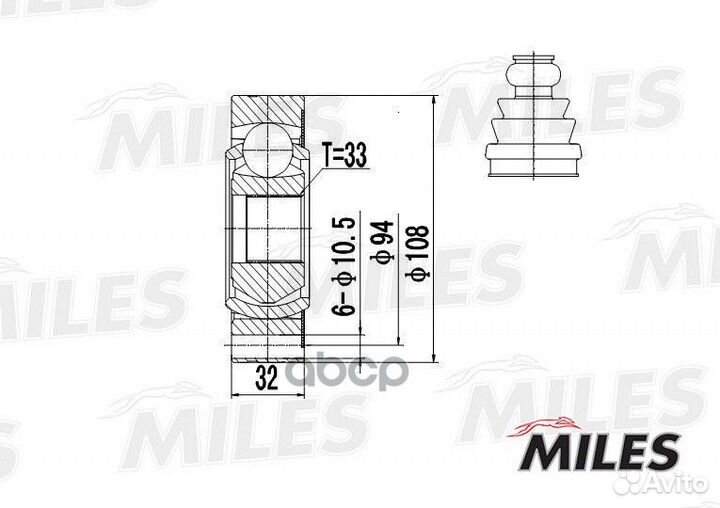 ШРУС VW T4 1.8-2.5 90-03 внутр. ga10035 Miles