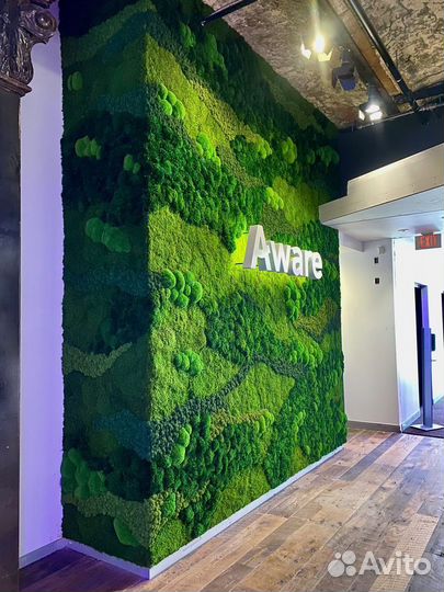 Стены из мха, дизайн интерьера