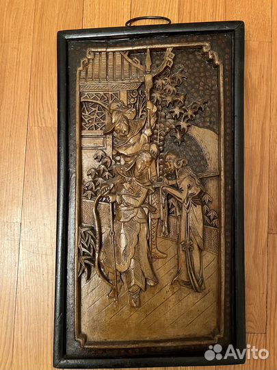 Две картины резьба по дереву Китай антиквариат