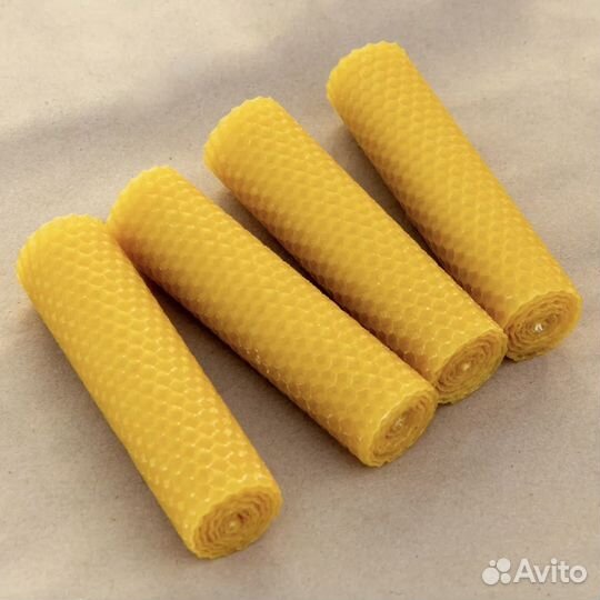 Набор свечей из воска 13 см х 3 см, 4 шт медовые