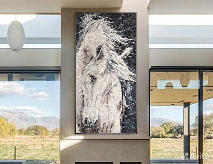 Картина маслом белая лошадь