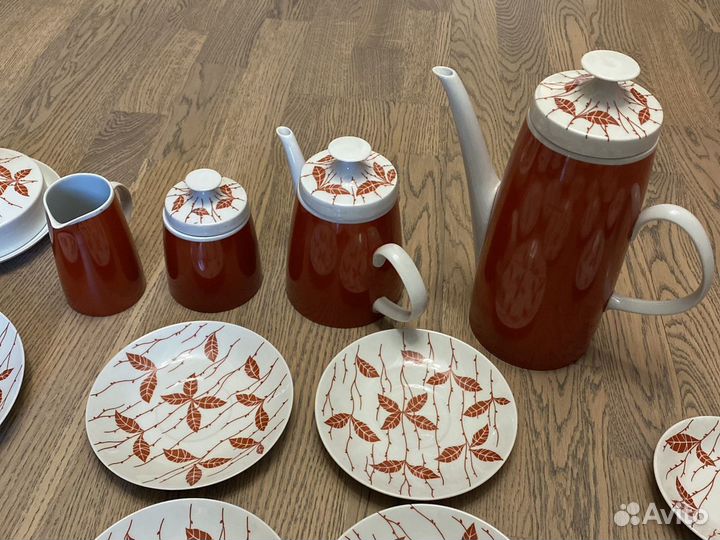Сервиз Листики терракотовый фарфор гдр lichte 26