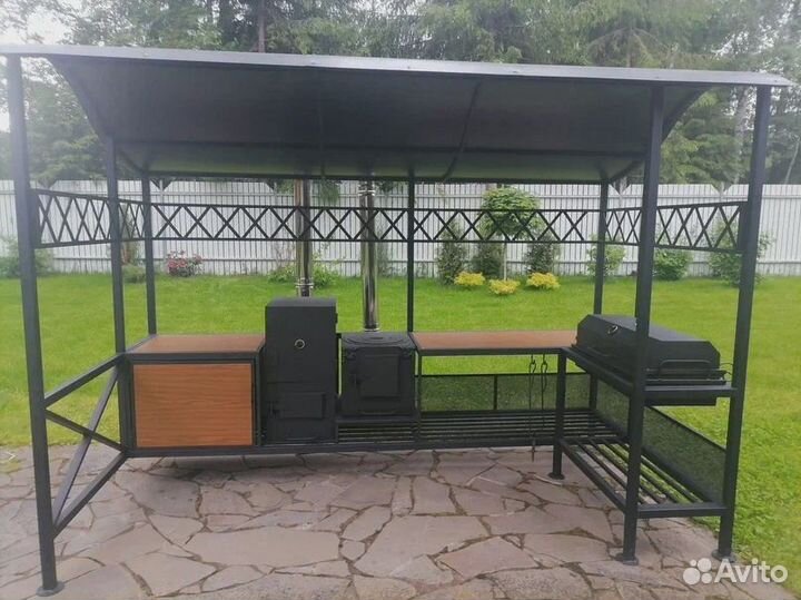 Мангал с печью под казан и крышей