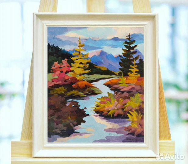 Авторская картина живопись Пейзаж Горы Река