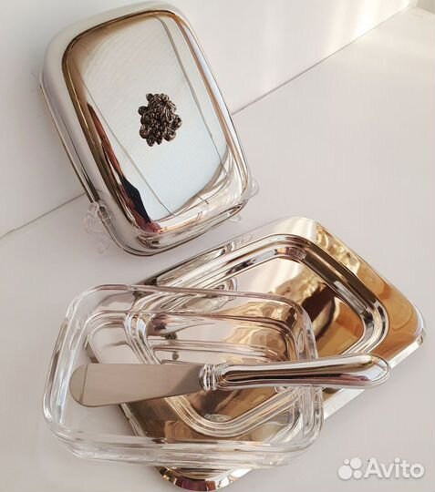 Масленка металл+стекло+нож для масла