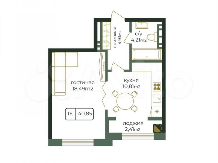 1-к. квартира, 40,9 м², 15/16 эт.