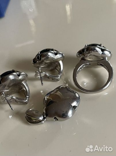 Серьги, кулон, кольцо серебро