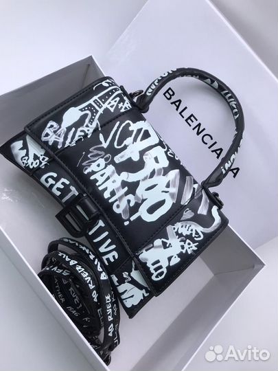 Сумка Balenciaga Print Hourglass черно-белая