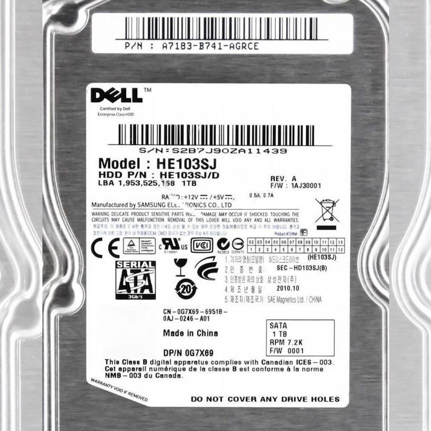 [YR660] Жесткий Диск Dell 1tb Sata2 3,5" Hdd Yr660