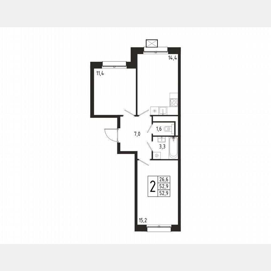 2-к. квартира, 52,9 м², 1/10 эт.