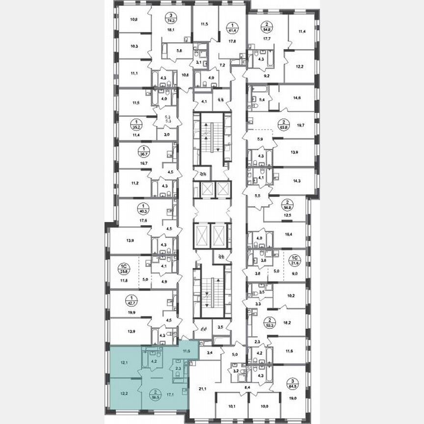 2-к. квартира, 59,5 м², 16/20 эт.