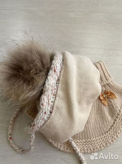 Шапка и манишка для девочки (размер50-52) зима
