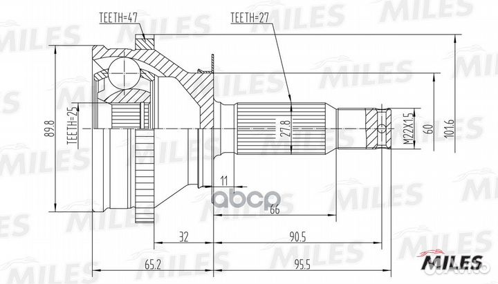 ШРУС hyundai trajet 99-01 нар.(ABS) ga20173 Miles