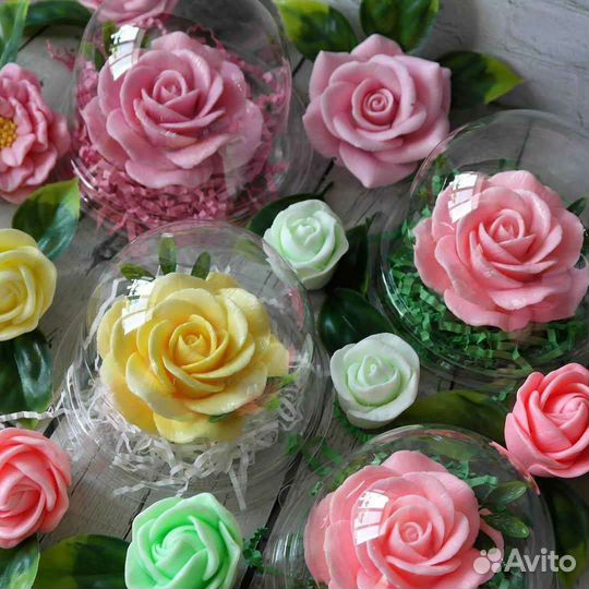 Мыло ручной работы, розы из мыла в куполе