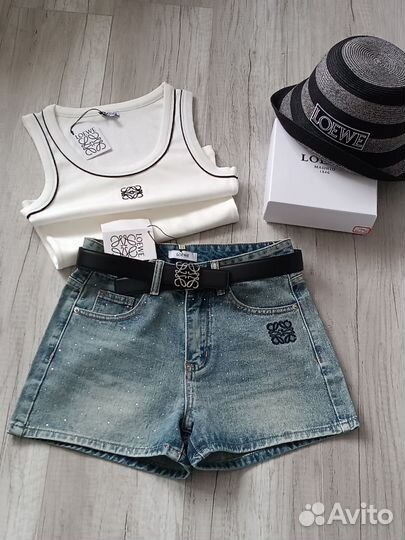 Шорты Loewe джинса со стразами S M L