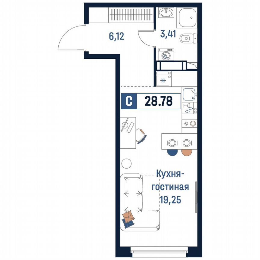 Квартира-студия, 28,8 м², 15/18 эт.