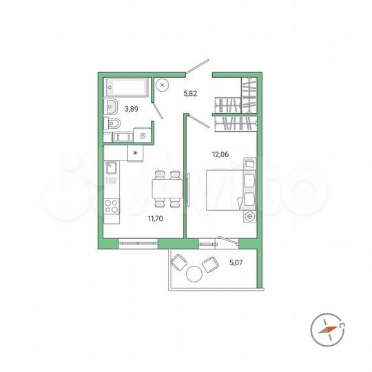 1-к. квартира, 35,5 м², 1/9 эт.