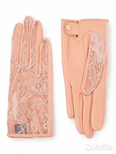 Перчатки Гендель розовые из кожи и кружева