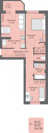 3-к. квартира, 54,9 м², 6/16 эт.