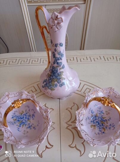 Розовый Фарфор. Чехия. Высокий Кувшин и 2 Корзинки