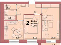 2-к. квартира, 47,8 м², 2/5 эт.