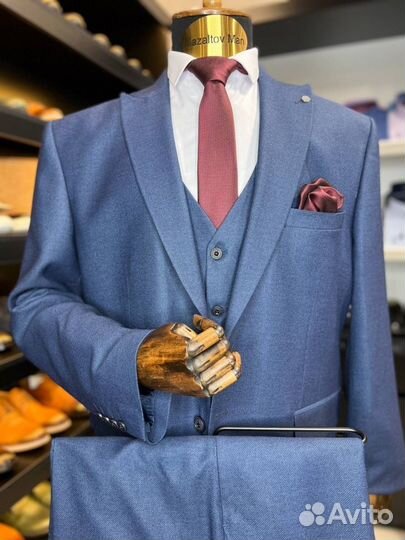 Костюм тройка RAM синий фактурный