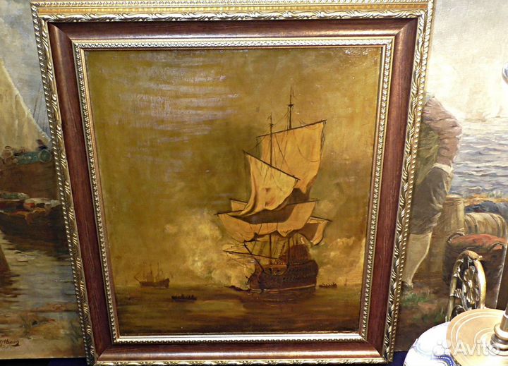 Морской бой.18-19 век.Европа.Картина.Живопись