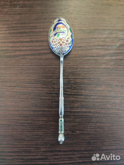 Кофейная ложка, серебро 84 пробы, эмаль по скани