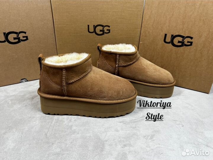 Угги UGG ultra mini platform chestnat