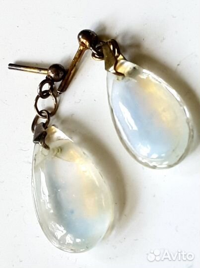 Старые Серьги с большими капельками Лунного камня