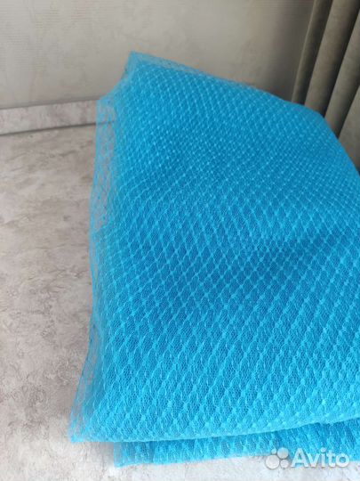 Ткани голубые сетка кружевная и фатин средний