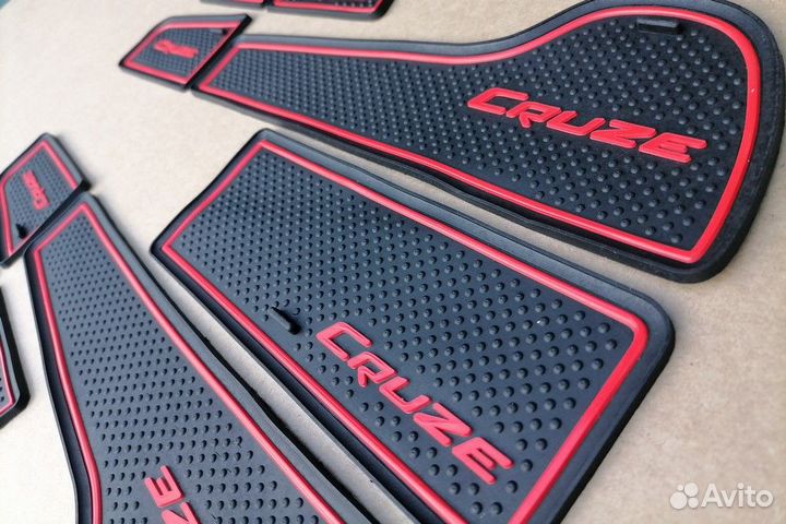 Коврики силиконовые в двери Cruze 9 шт красные
