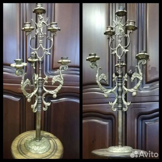 Старинный подсвечник канделябр бронзовый