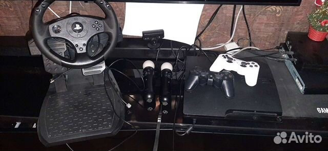 Ps3 slim прошитая, руль,мувики, джостик ps4