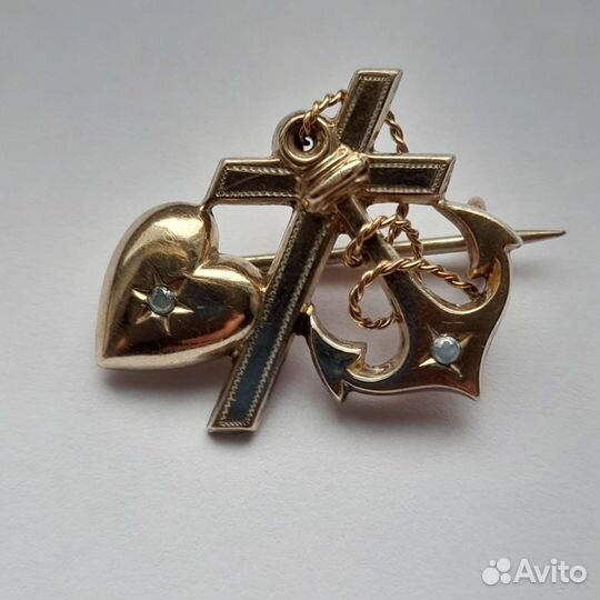 Антикварная брошь Вера Надежда Любовь