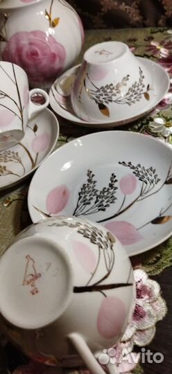 Чайные сервизы СССР Дулево Весенний и Песочное