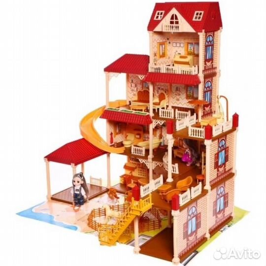 Большой кукольный дом с аксессуарами и куклами