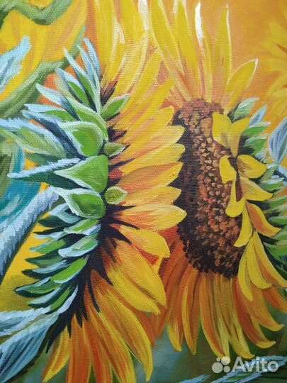 Картина маслом на холсте цветы подсолнухи