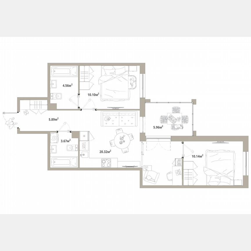 2-к. квартира, 57,7 м², 10/12 эт.