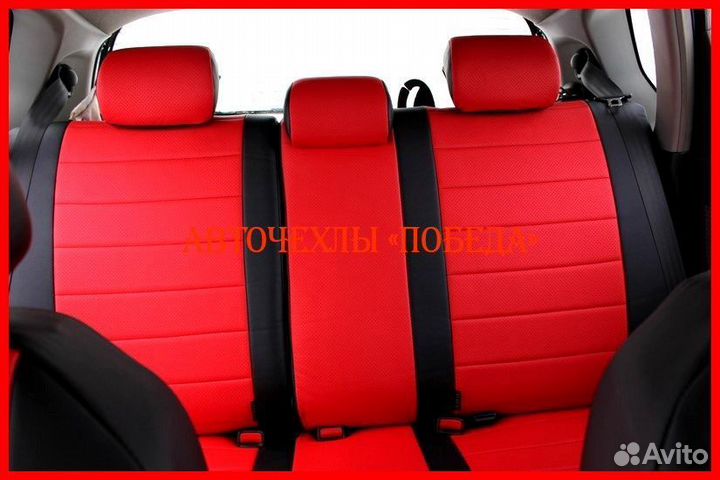 Чехлы Chevrolet Aveo T250 из экокожи чёрно-красные