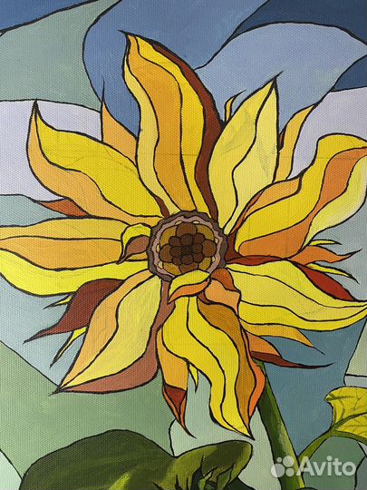 Акриловая картина - витраж «Подсолнух»
