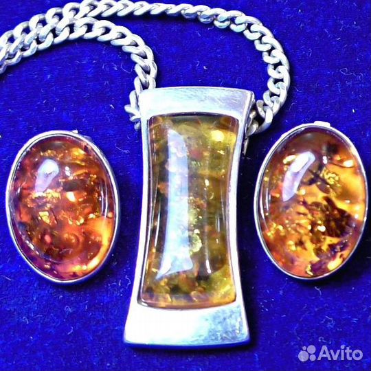 Цепочка.Клипсы.Янтарь Балтийский.925 Серебро