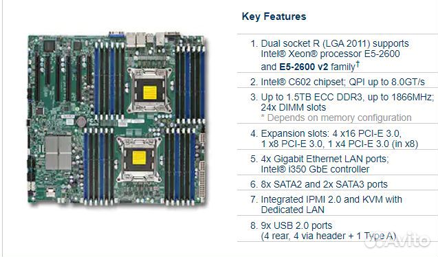 Сервера Supermicro X9DRI-LN4F+ 1U CSE-815 LGA2011