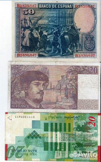 Банкноты Европы, Азии, ОАЭ